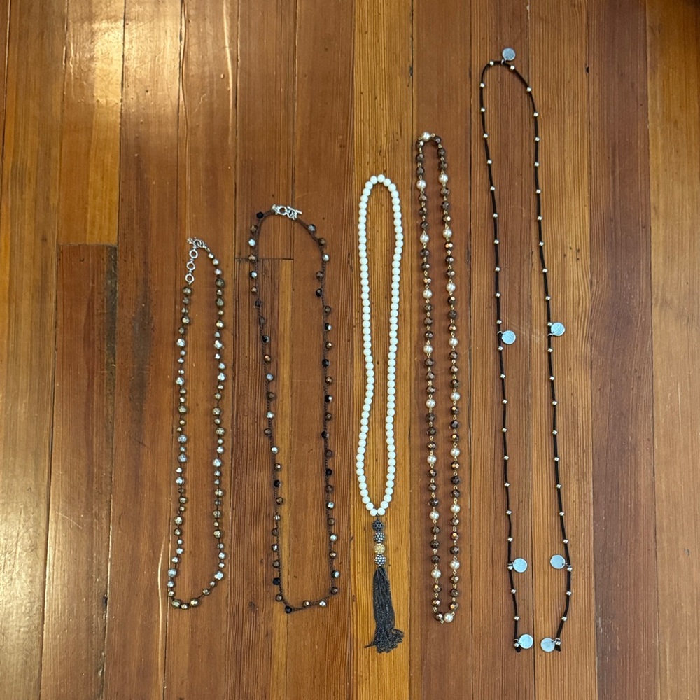 Lot of 5 LONG Beaded Necklaces EUC